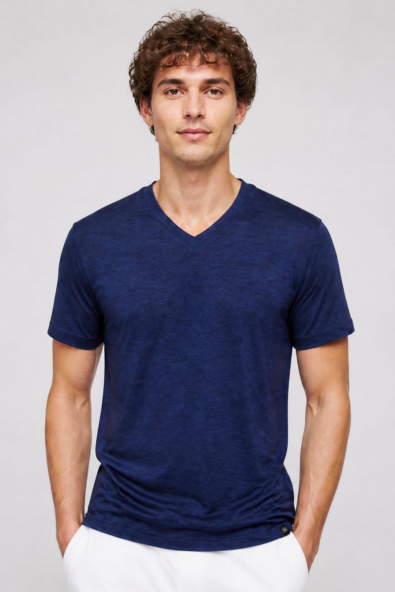 Gaiam Men Slim Fit Short Sleeve Training T-Shirt, Navy Heather - Image 1