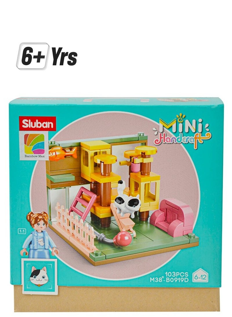 Sluban Mini Handcraft Series - Cat Play Park Building Blocks 103 Piece With Mini Figures- For Children 6+ Years Old - Image 1