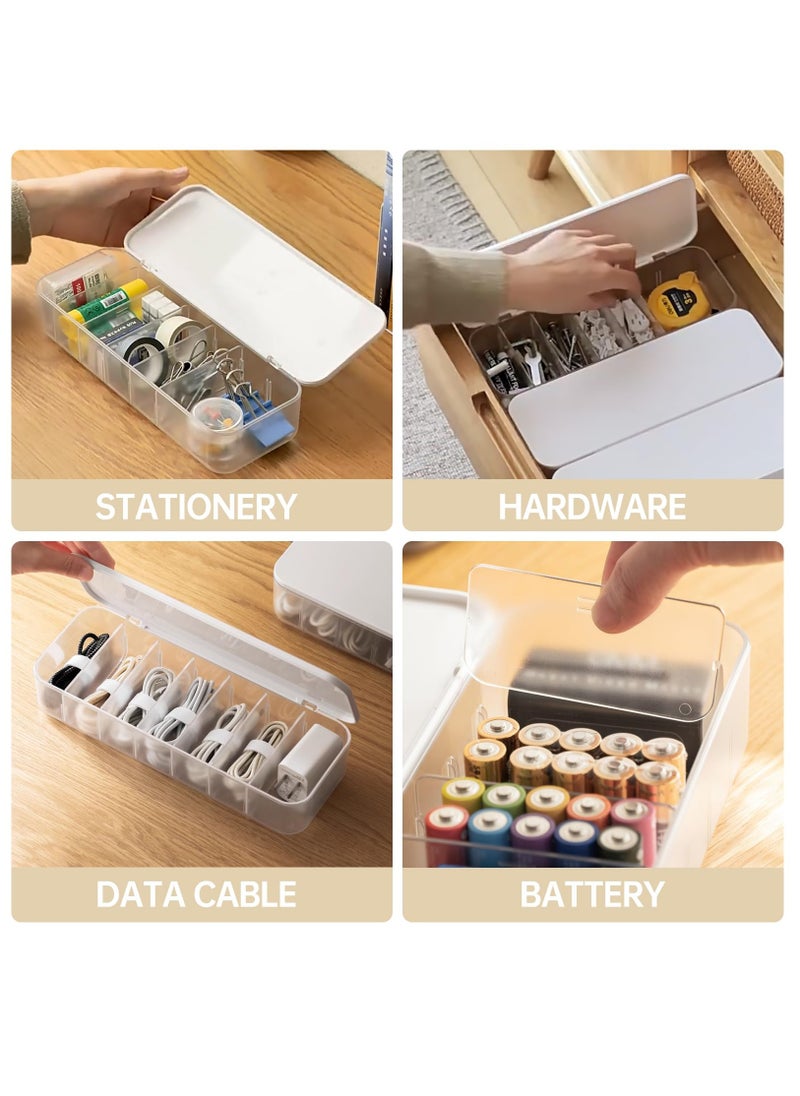 Excefore Cable Organizer Storage Box with 7 Wire Ties, Desktop Cable Management Box with Lid, Power Cord Organizer with 7 Compartments for Office, Home, Desk Accessories Storage Stationery Supplies White  - Image 5