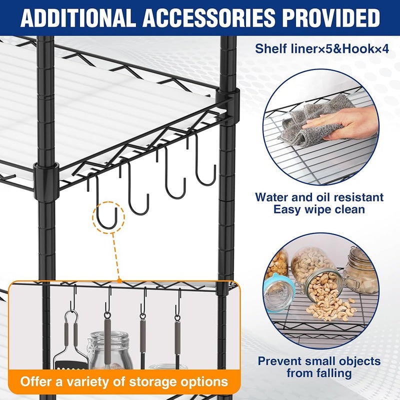 WORKPRO 5-Tier Metal Shelving Unit, Height Adjustable Storage Rack 250 kg Capacity, Adjustable Shelves, Levelling Feet, Boltless Design, Steel Frame - Image 3