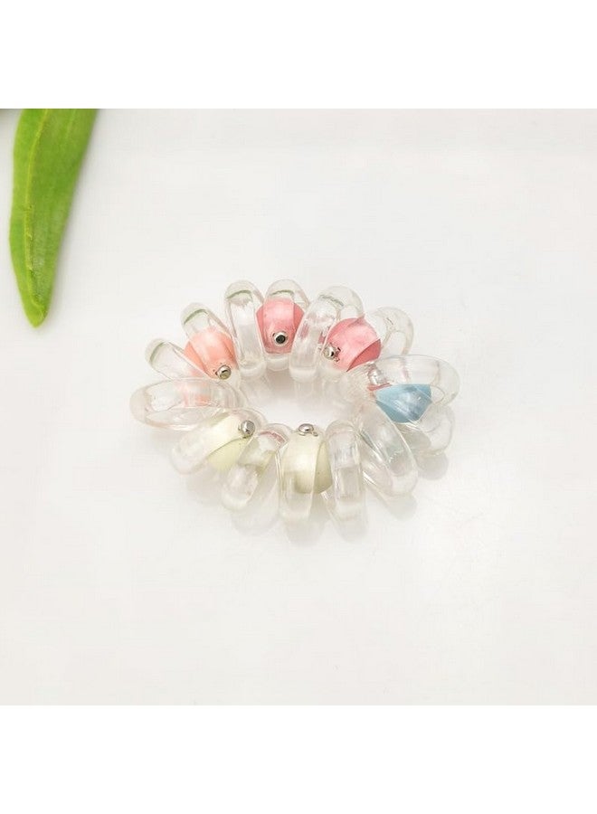 ZAVVU KRIZOUS ZAVVU & KRIZOUS Pearl Transparent Telephone Line Hair Bands, Fashionable Beaded Rubber Band Ponytail Hair Rope Leather Cover Hair Rope For Women, Elastic Ponytail Bracelet, 2 Pcs - Multi Design. - Image 1