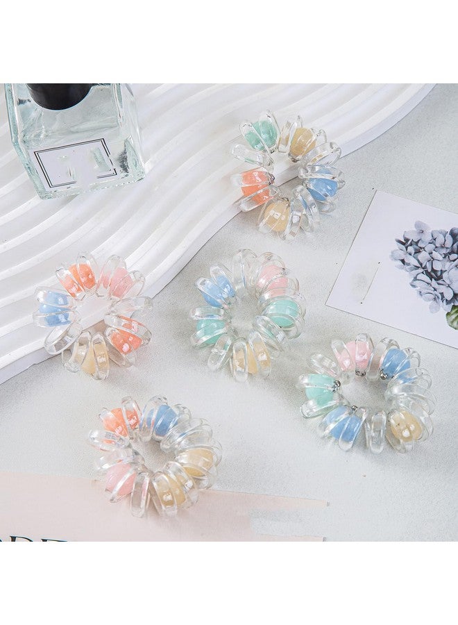 ZAVVU KRIZOUS ZAVVU & KRIZOUS Pearl Transparent Telephone Line Hair Bands, Fashionable Beaded Rubber Band Ponytail Hair Rope Leather Cover Hair Rope For Women, Elastic Ponytail Bracelet, 2 Pcs - Multi Design. - Image 4