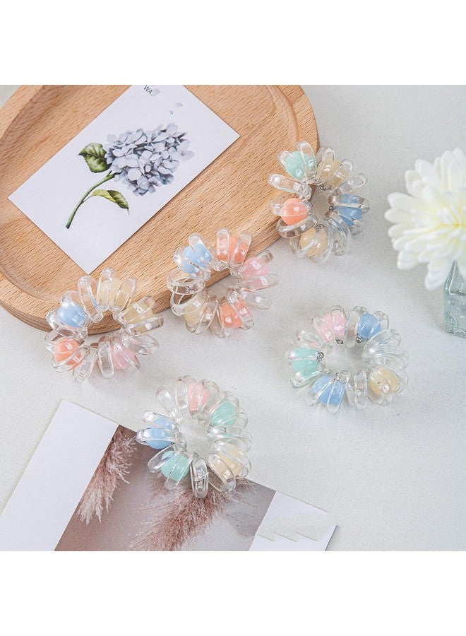 ZAVVU KRIZOUS ZAVVU & KRIZOUS Pearl Transparent Telephone Line Hair Bands, Fashionable Beaded Rubber Band Ponytail Hair Rope Leather Cover Hair Rope For Women, Elastic Ponytail Bracelet, 2 Pcs - Multi Design. - Image 5