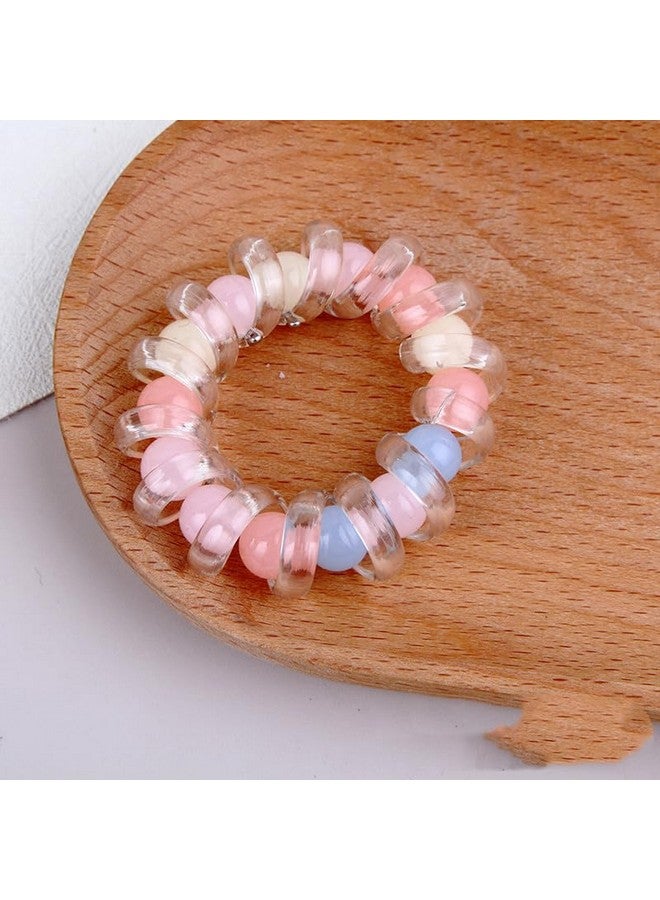 ZAVVU KRIZOUS ZAVVU & KRIZOUS Pearl Transparent Telephone Line Hair Bands, Fashionable Beaded Rubber Band Ponytail Hair Rope Leather Cover Hair Rope For Women, Elastic Ponytail Bracelet, 2 Pcs - Multi Design. - Image 3
