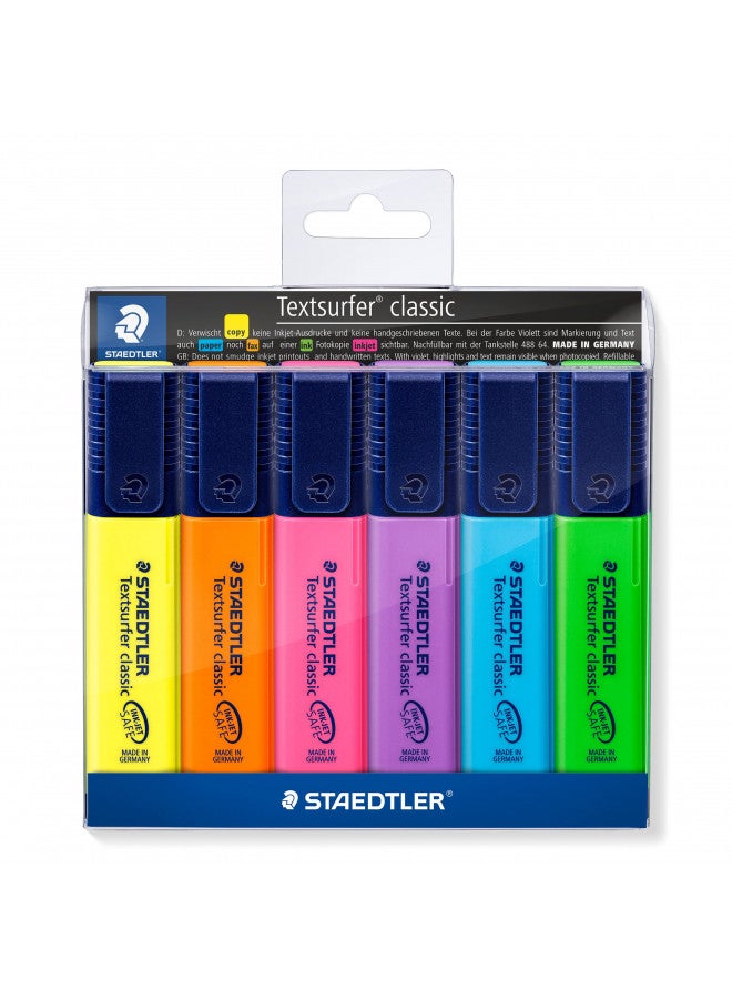 STAEDTLER STAEDTLER 364 WP6 Textsurfer Classic Highlighter - Assorted Colours (Wallet of 6)  - Image 1