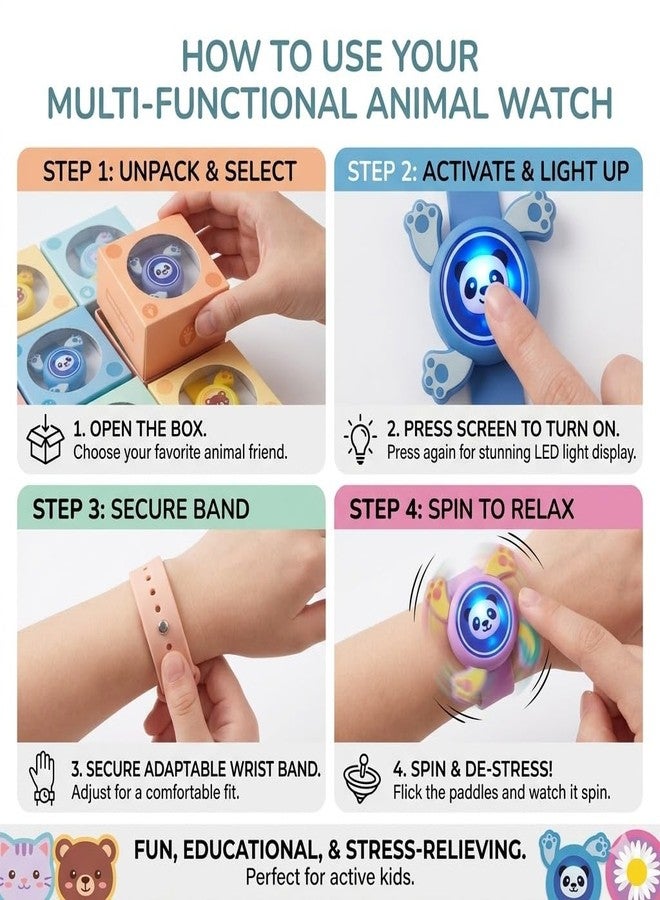 S4SQUARE ENTERPRISE ساعة يد للأطفال من S4SQUARE ENTERPRISE بتصميم كرتوني وإضاءة LED | ساعة بتصميم حيوانات لطيفة وسوار قابل للتعديل | ساعة بسوار ناعم قابل للتعديل للأولاد والبنات - Image 4