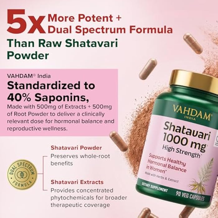 VAHDAM Shatavari Capsules 1000mg, Supports Healthy Hormonal Balance in Women, Herbal Supplement for Women, Vegan, Gluten-Free, 90 Capsules - Image 2