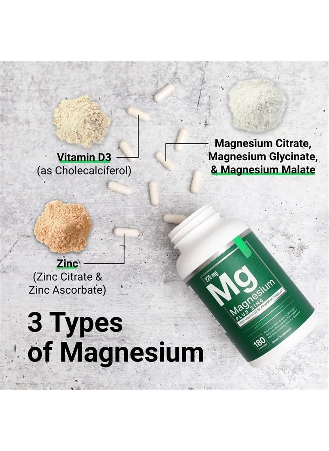 Essential Elements - Magnesium & Zinc with Vitamin D3 for Sleep Immune & Bone Support - Magnesium Glycinate, Malate, Citrate 200mg - Triple Magnesium Supplement for Women and Men - 6 Month Supply - Image 1