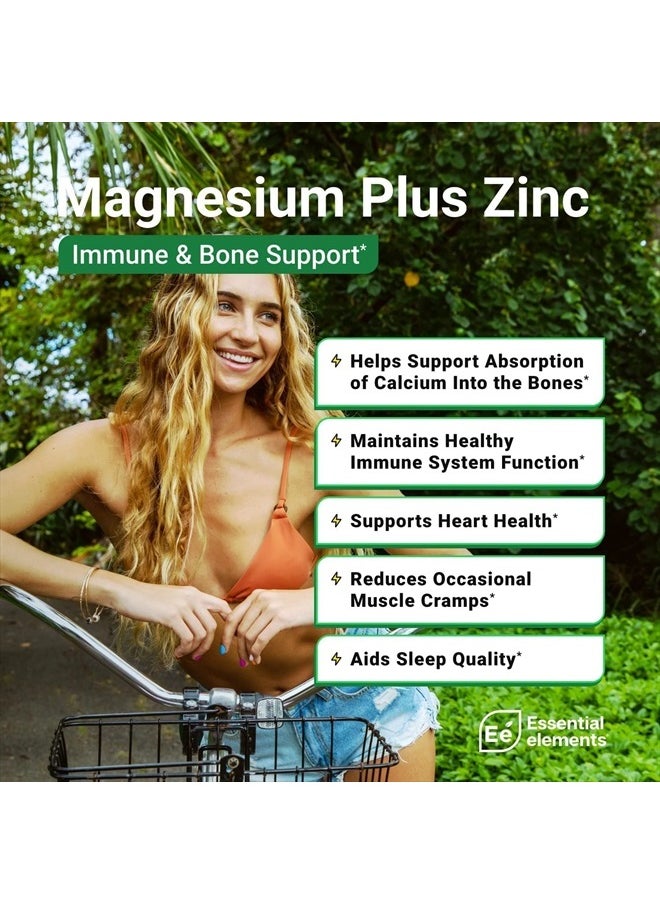 Essential Elements - Magnesium & Zinc with Vitamin D3 for Sleep Immune & Bone Support - Magnesium Glycinate, Malate, Citrate 200mg - Triple Magnesium Supplement for Women and Men - 6 Month Supply - Image 1