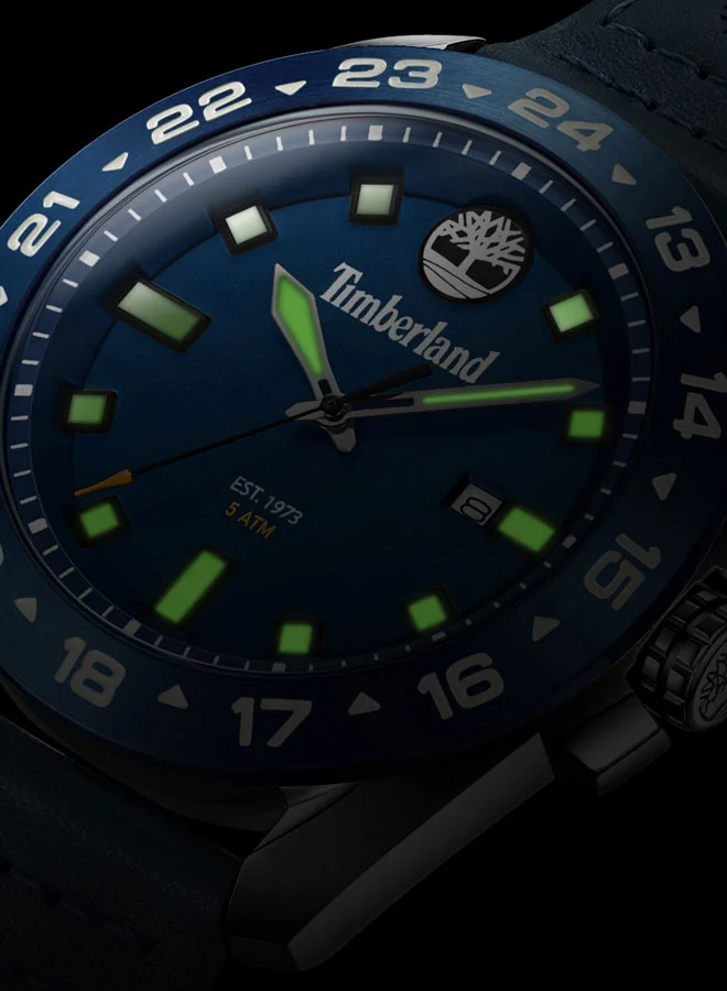 Timberland Carrigan 44mm Men's Analog Watch with Blue Leather Strap