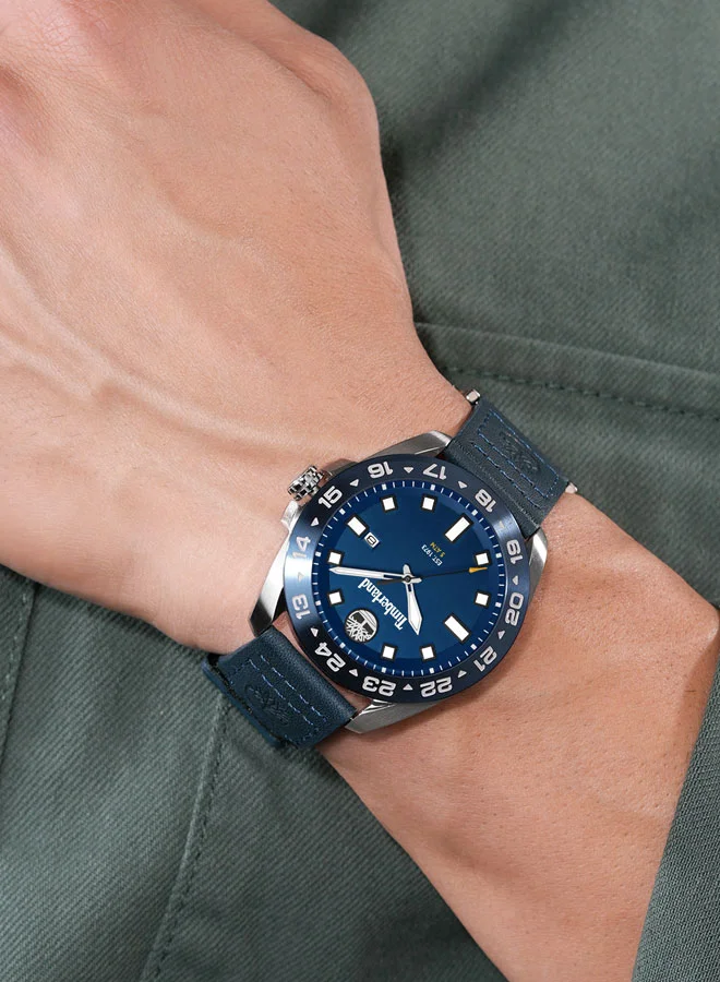 Timberland Carrigan 44mm Men's Analog Watch with Blue Leather Strap