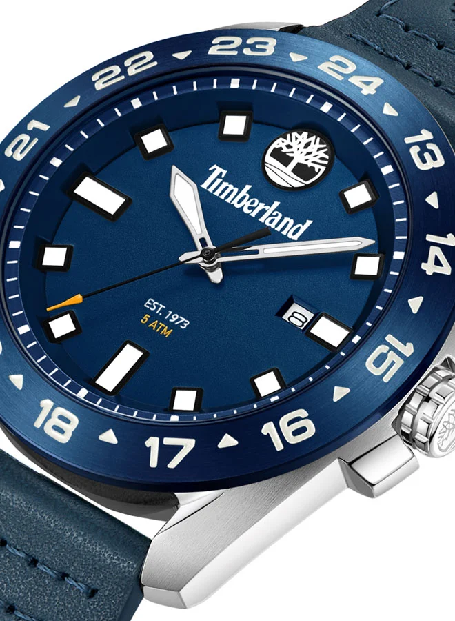Timberland Carrigan 44mm Men's Analog Watch with Blue Leather Strap