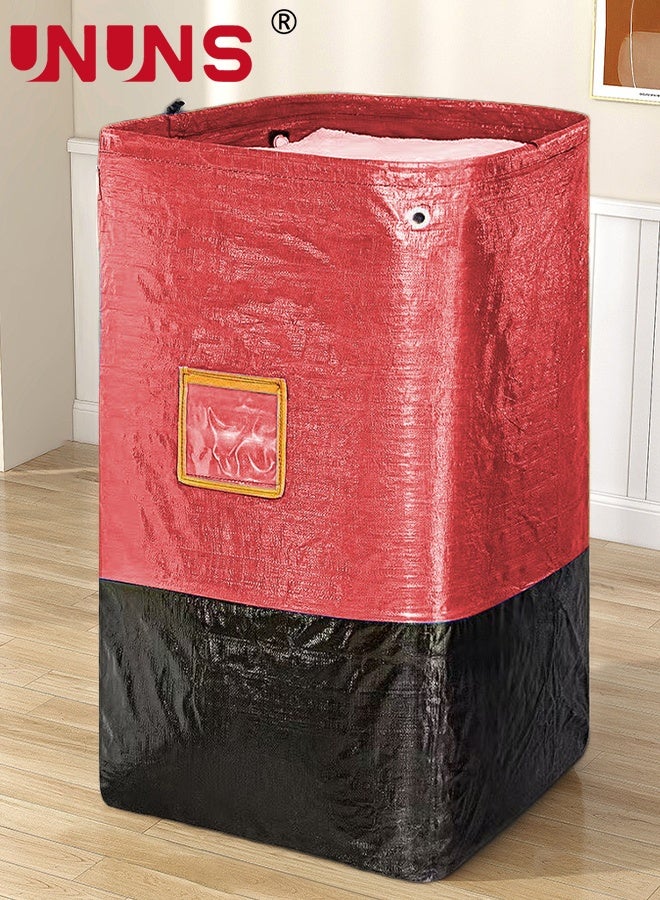 UNUNS Large Capacity Moving Bags,1Pc 250L Waterproof Storage Bins With Drawstring And Visual label for Bedding,Clothes,and More,Ideal for Home Organization and Relocation,50x50x100cm,Black Red - Image 1