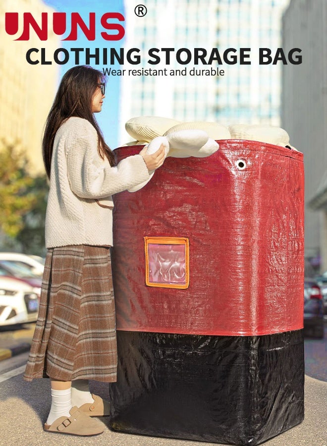 UNUNS Large Capacity Moving Bags,1Pc 250L Waterproof Storage Bins With Drawstring And Visual label for Bedding,Clothes,and More,Ideal for Home Organization and Relocation,50x50x100cm,Black Red - Image 2