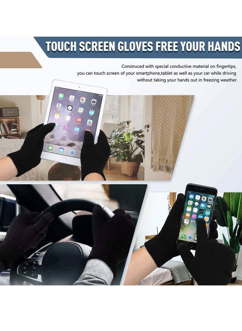 Sweet seven 3 pcs Winter Beanie Hat, Scarf, and Touchscreen Gloves Set for Men and Women - Warm Knit Fleece Lined Accessories Bundle: Beanie, Gloves, and Neck Warmer - Image 2