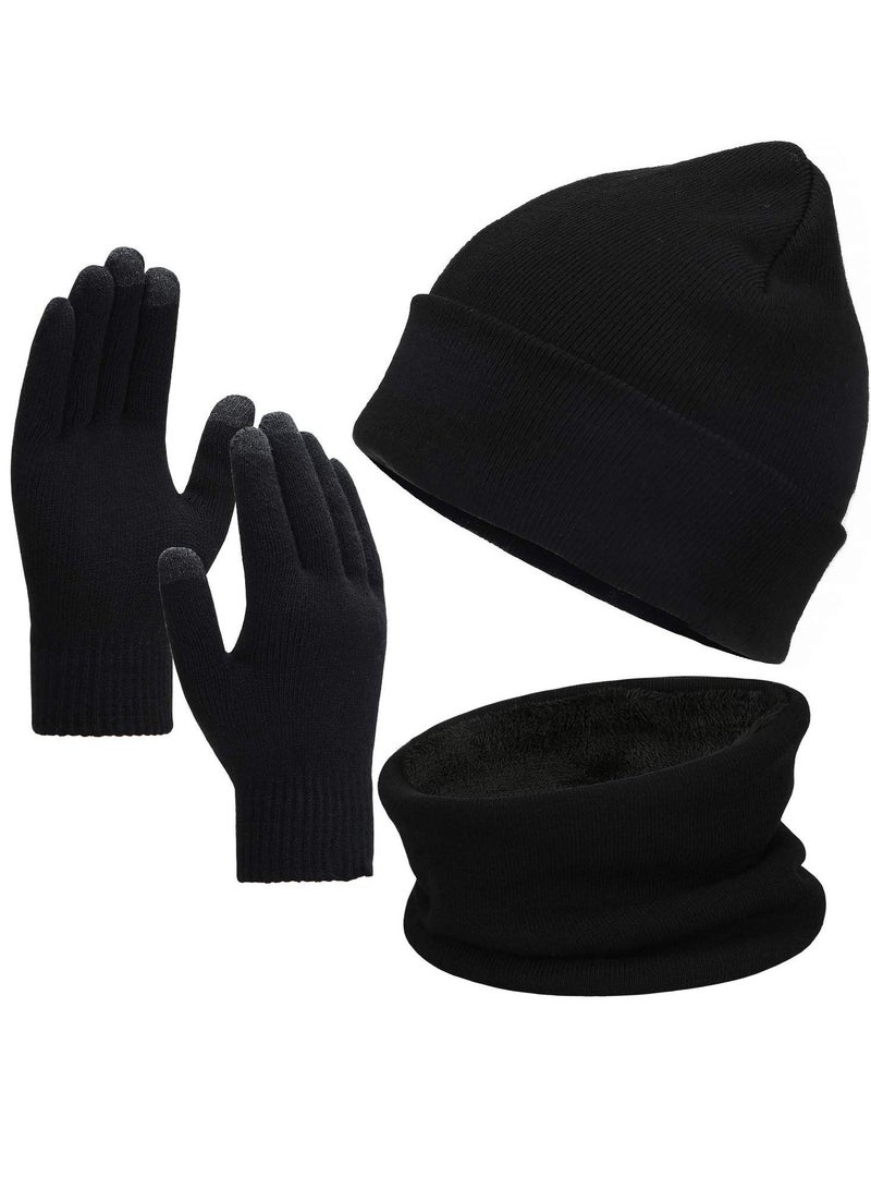 Sweet seven 3 pcs Winter Beanie Hat, Scarf, and Touchscreen Gloves Set for Men and Women - Warm Knit Fleece Lined Accessories Bundle: Beanie, Gloves, and Neck Warmer - Image 4