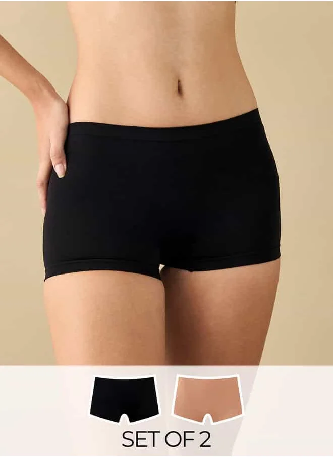 FAV Set of 2 - Solid Boyshort Briefs with Elasticated Waistband