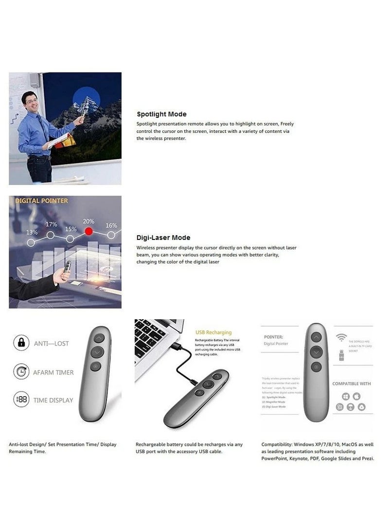 جهاز عرض بقلم ليزر مكبرة H100 لاسلكي مزود بقلم ضوئي ومؤقت مؤشر رقمي LED USB قابل لإعادة الشحن لعرض الفرس للعرض التقديمي - Image 5