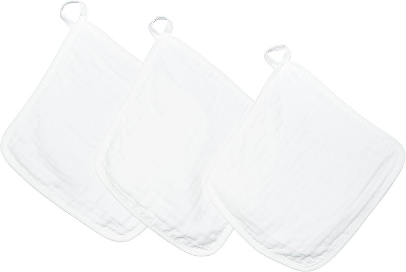 Anvi Baby Set of 3 Organic Bamboo Face Cloths/Bibs for Newborns - White - Image 1