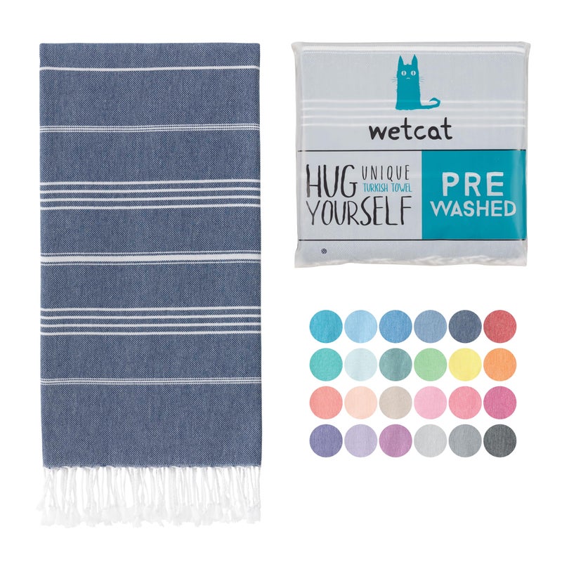WETCAT Turkish Beach Towel Oversized 38x71 100 Turkish Cotton Made in Turkey  Sand Free Extra Large Ultra Soft Quick Drying Compact  Lightweight for Travel  Dark Blue