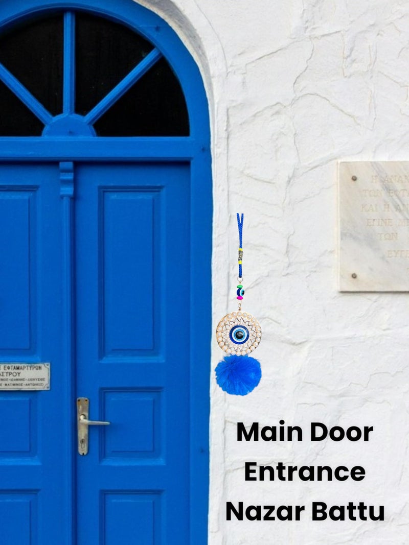 WARMINGO DE Evil Eye Hanging For Home, Car & Office With Soft Fur | Home Entrance Nazar Battu | Hanging For Good Luck & Prosperity | Blue Fabric Hanging - Image 5