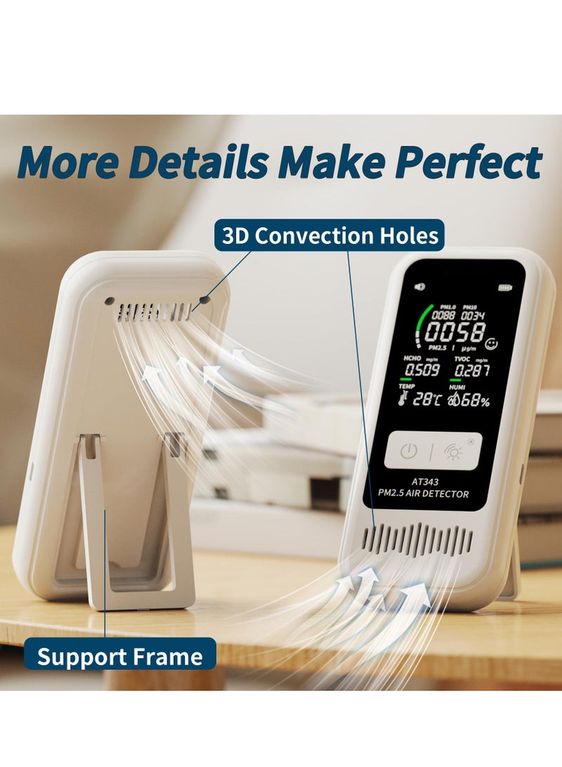 Air Quality Monitor Tester, Portable Air Quality Detector with LCD Digital Display, CO2, Formaldehyde,Temperature, Humidity Detector, PM2.5/1.0/10 HCHO TVOC Tester for Home Office, Car, Outdoor