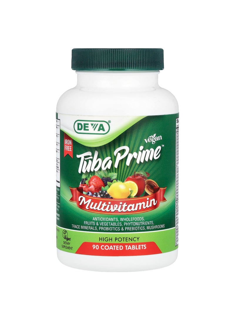 Deva Vegan Tuba Prime™, Multivitamin, Iron Free, High Potency, 90 Coated Tablets