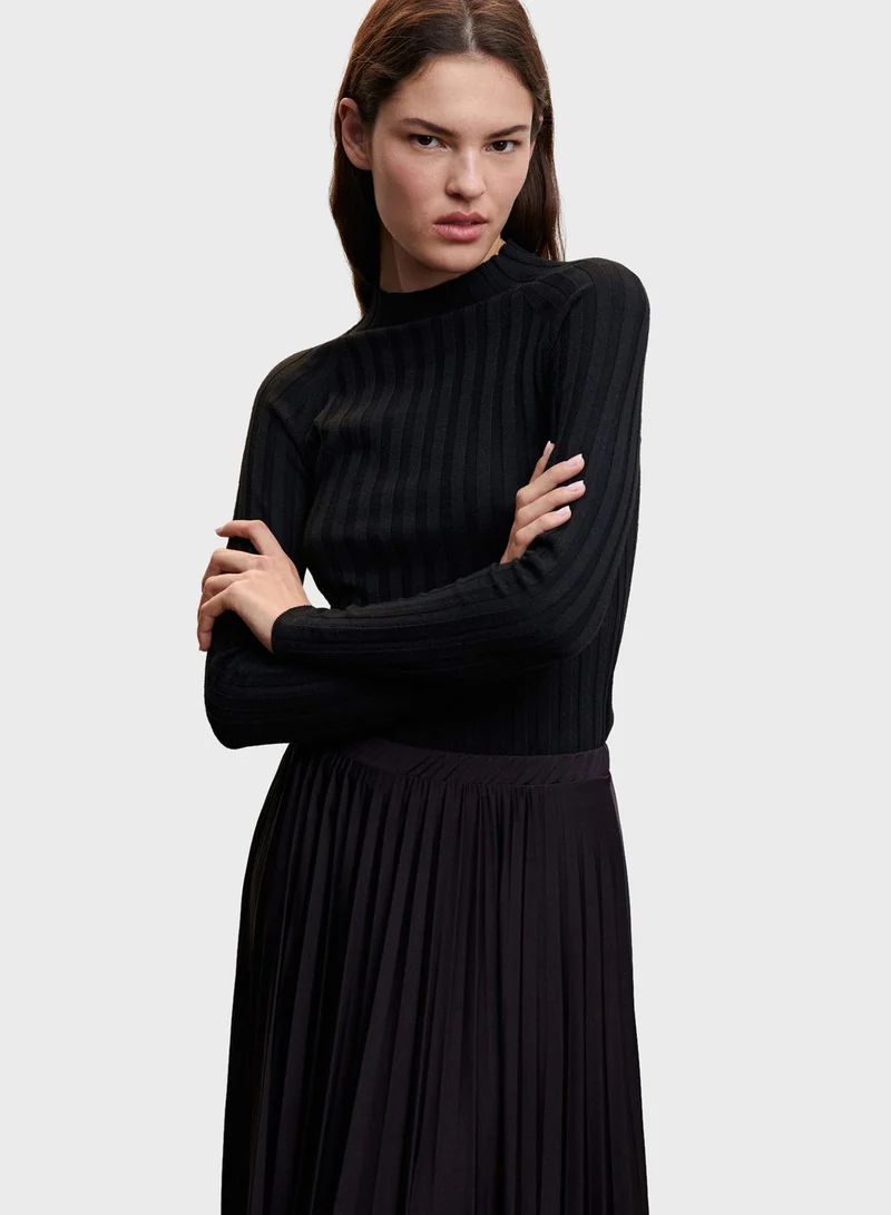 MANGO High Waist Pleated Skirt