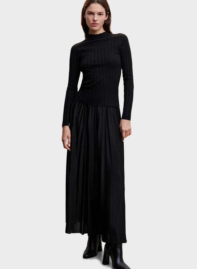 MANGO High Waist Pleated Skirt