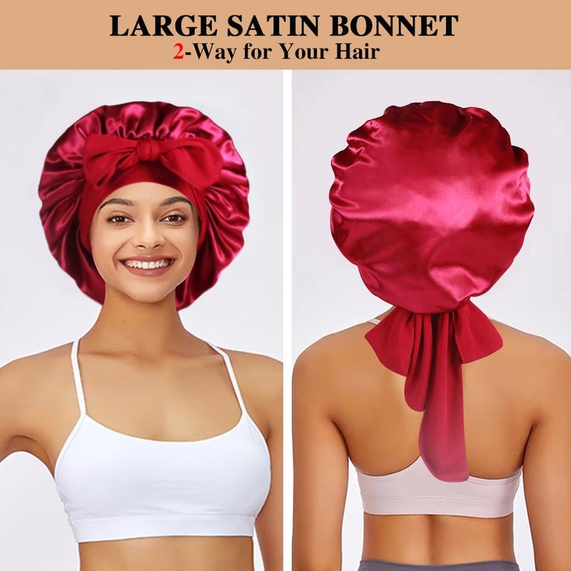 Heniho 2+3 Large Satin Bonnets with Scrunchies for Women, Hair Bonnet Sleeping Tie Bonnet for Braids Curly Hair, G - Image 3