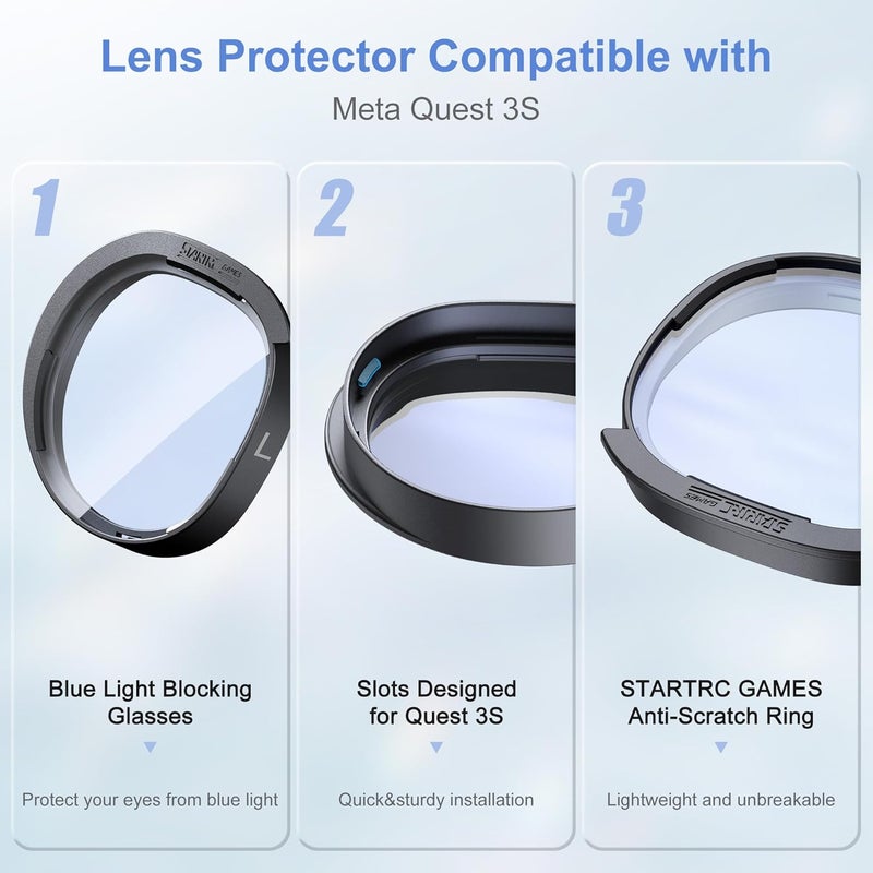 STARTRC GAMES Upgrade Lens Protector Set Compatible with Meta Quest 3S Accessories, Soft Glasses Spacer, ABS Rings with Blue Light Blocking Glasses for Oculus Quest 3S (Anti-blue Light and Scratches) - Image 5