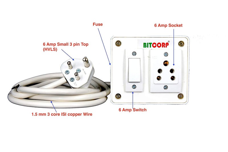 BITCORP Bitcorp Extension Board Heavy Duty Box 6A 10A with Thermal Protection 1 Way Socket 1 Switch 2000W Surge Protection with 4 Meter Long Cable Cord Wall Mount White  - Image 2