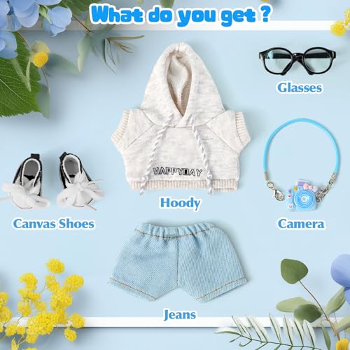 ARTST 17cm Doll-Clothes-Outfit-Set,6PCS Casual Style Designer Doll Clothing Accessories for 17cm Dolls Boys-Hoody+Jeans+Small Camera+Glasses+Canvas Shoes(No Doll) - Image 2