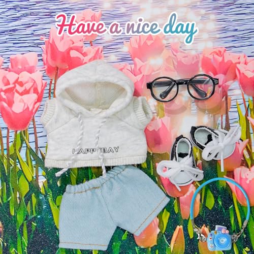 ARTST 17cm Doll-Clothes-Outfit-Set,6PCS Casual Style Designer Doll Clothing Accessories for 17cm Dolls Boys-Hoody+Jeans+Small Camera+Glasses+Canvas Shoes(No Doll) - Image 5