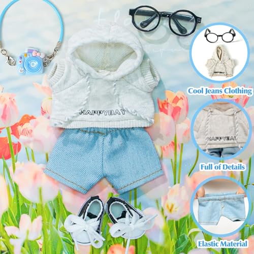 ARTST 17cm Doll-Clothes-Outfit-Set,6PCS Casual Style Designer Doll Clothing Accessories for 17cm Dolls Boys-Hoody+Jeans+Small Camera+Glasses+Canvas Shoes(No Doll) - Image 4