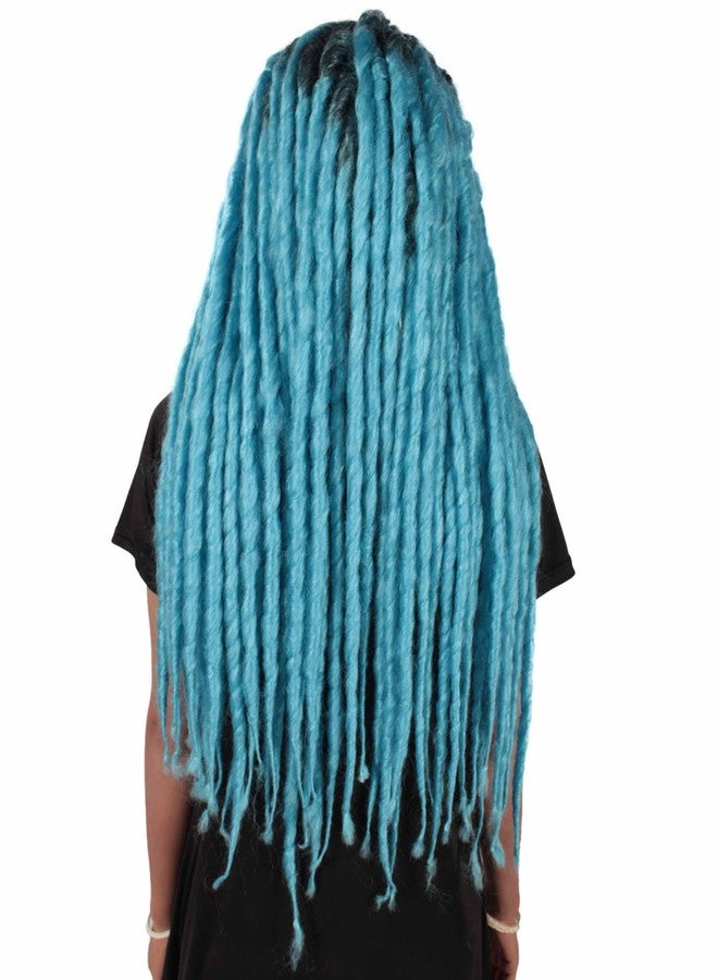HPO Adult Women's Long Dreadlocks Wig - Light Blue Color Dreadlock with Dark Roots - Capless Cap Design - Image 3