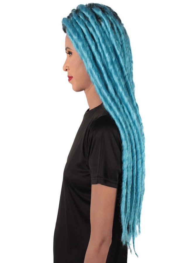 HPO Adult Women's Long Dreadlocks Wig - Light Blue Color Dreadlock with Dark Roots - Capless Cap Design - Image 2