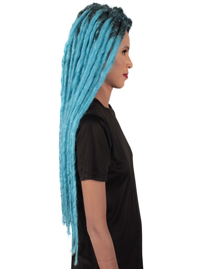 HPO Adult Women's Long Dreadlocks Wig - Light Blue Color Dreadlock with Dark Roots - Capless Cap Design - Image 4