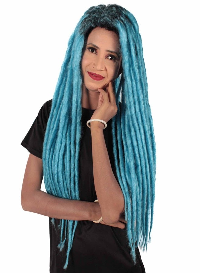 HPO Adult Women's Long Dreadlocks Wig - Light Blue Color Dreadlock with Dark Roots - Capless Cap Design - Image 1