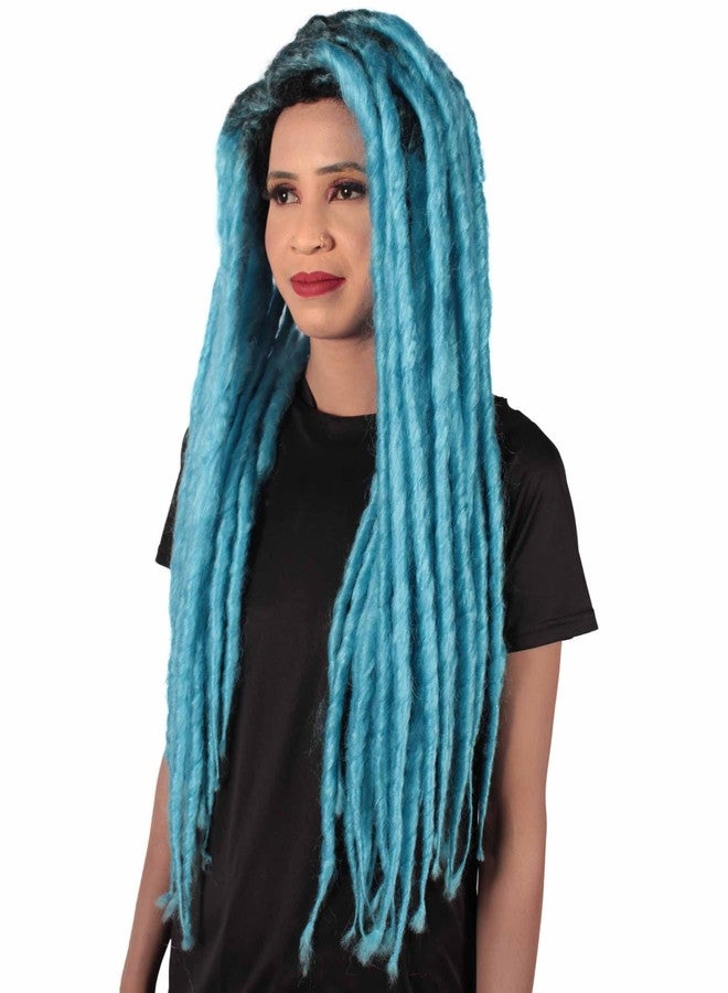 HPO Adult Women's Long Dreadlocks Wig - Light Blue Color Dreadlock with Dark Roots - Capless Cap Design - Image 5
