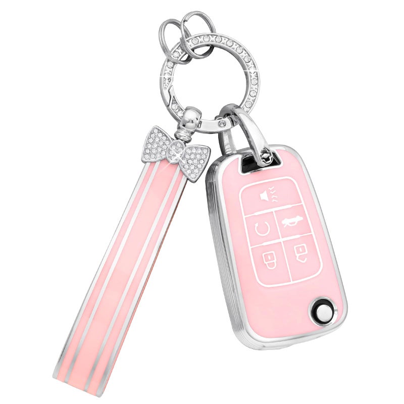 PIFOOG Key Fob Cover for Chevy 5 Button Malibu Equinox Camaro Cruze Trax Impala Sonic Pink Car Keys Case Shell Protector Bling Keychain Full Cover Accessories Cute Girly Women TPU - Image 1