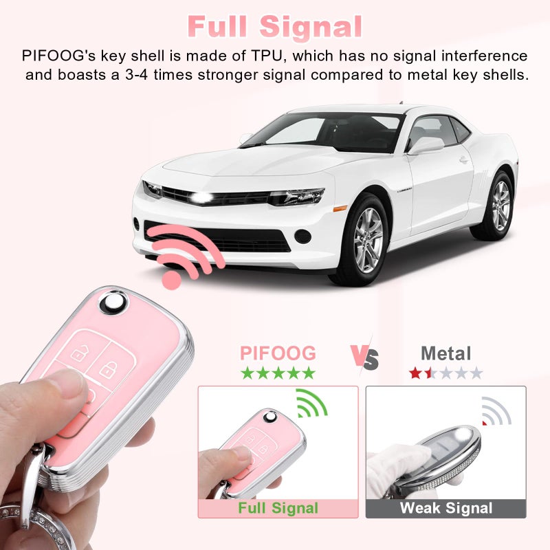 PIFOOG Key Fob Cover for Chevy 5 Button Malibu Equinox Camaro Cruze Trax Impala Sonic Pink Car Keys Case Shell Protector Bling Keychain Full Cover Accessories Cute Girly Women TPU - Image 4