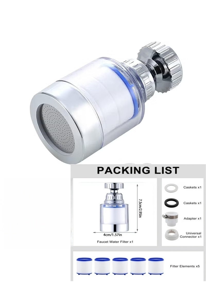 Sink Filter Water Faucet, Universal 360 Degree Rotating Sink Filter with 5 Filter Element, Kitchen Faucet Water Filter for Home Kitchen Bathroom - Image 1