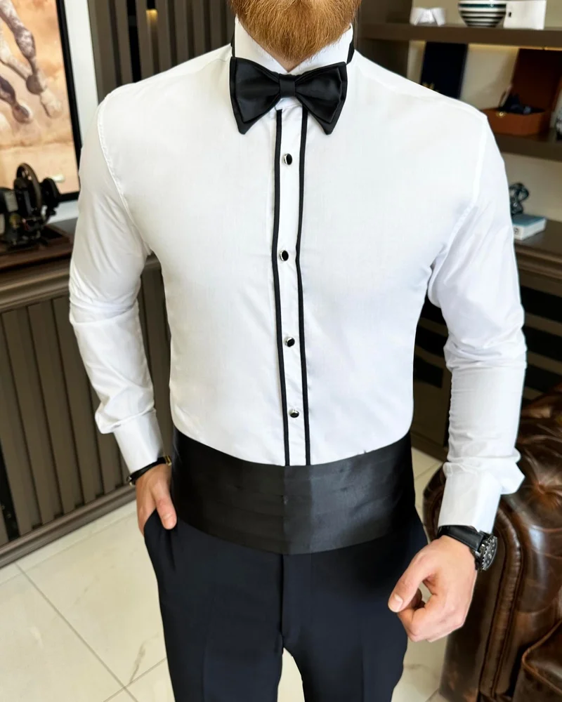 ترزي ادم التون Tailor Adem Altun Italian Cut Groom Suit Slim Fit Piping Ata Collar Men's Shirt T7216