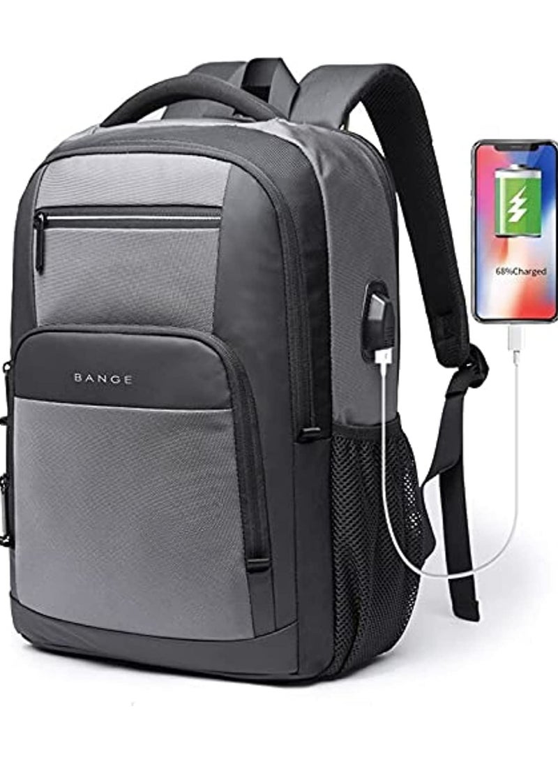 BANGE Laptop Backpack Large Capacity School Bag USB Charging Port Water Resistant 15.6 inch - Black - Image 1