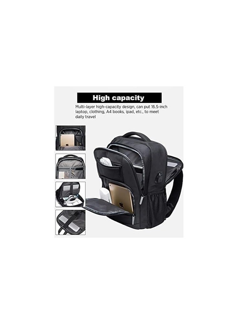BANGE Laptop Backpack Large Capacity School Bag USB Charging Port Water Resistant 15.6 inch - Black - Image 2