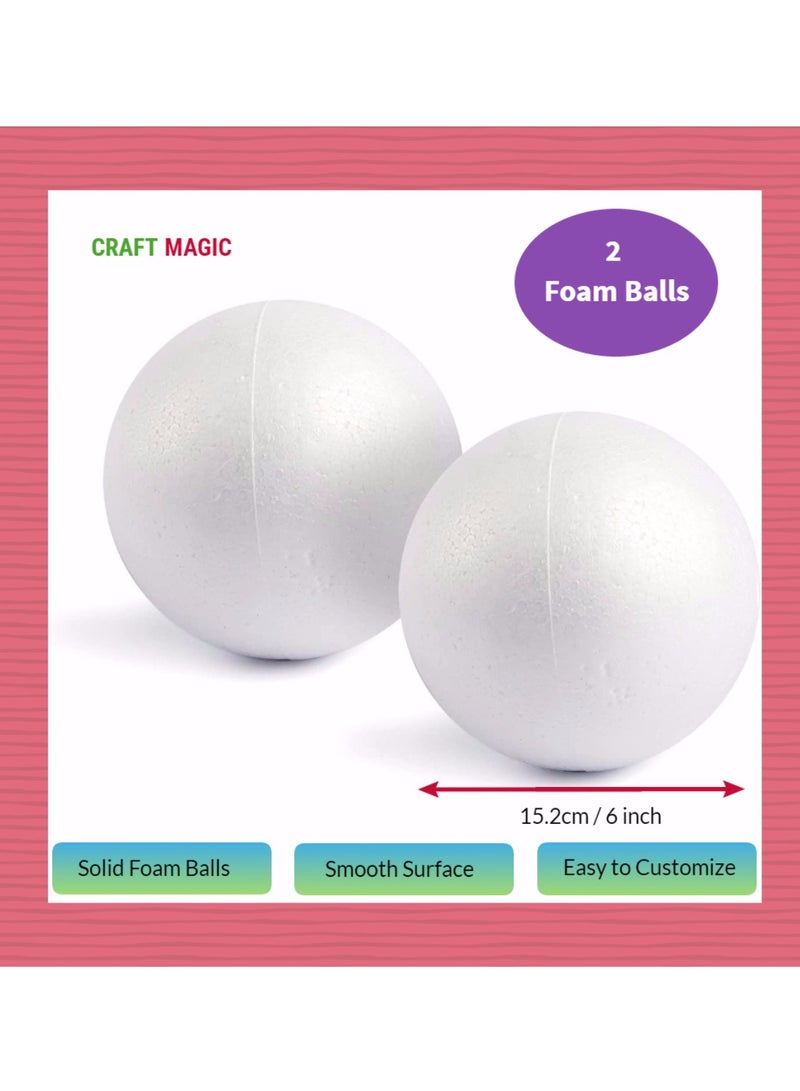 كرافت ماجيك، كرات الستايروفوم البيضاء، كرات إسفنجية بيضاء من البوليسترين للفنون والحرف اليدوية، المنزلية، المشروعات المدرسية، عبوة تزيين الحفلات مكونة من قطعتين (الحجم - 15.2 سم) - Image 2