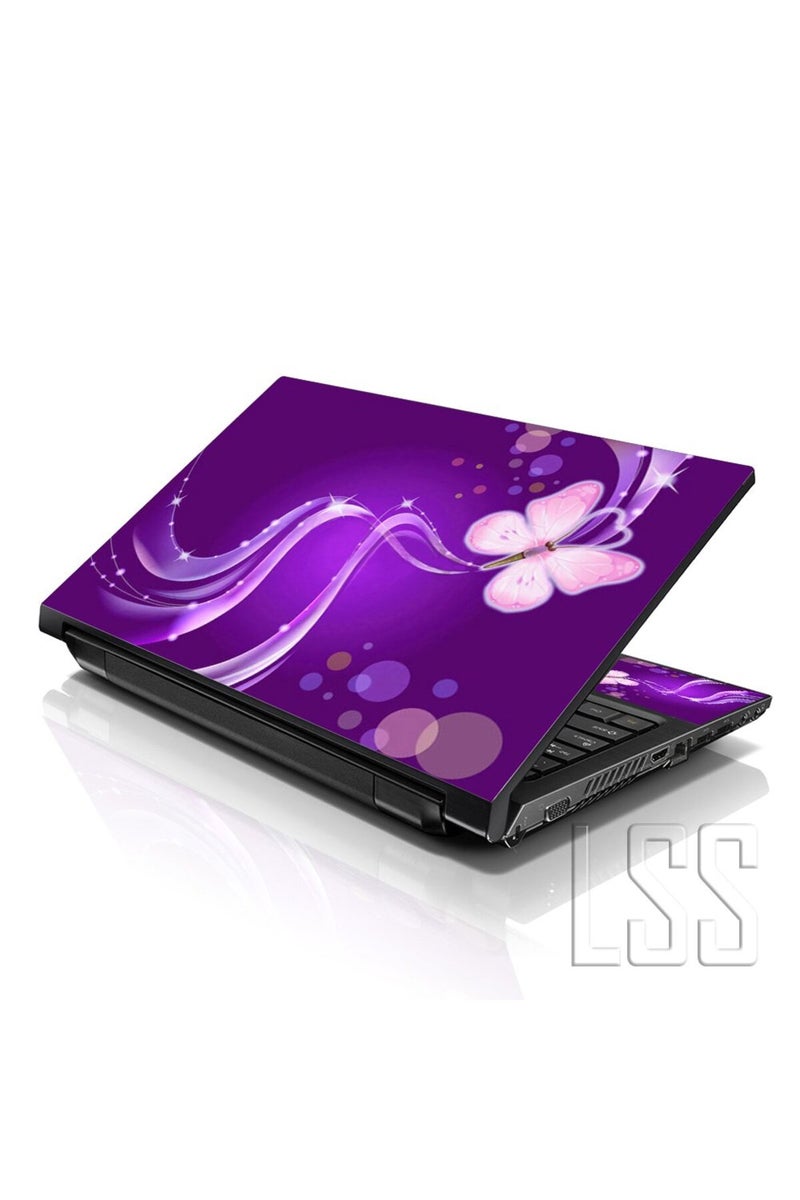 LSS Laptop 15 15.6 Skin Cover with Colorful Purple Butterfly Pattern for HP Dell Lenovo Apple Asus Acer Compaq - Fits 13.3" 14" 15.6" 16" (2 Wrist Pads Free) - Image 1