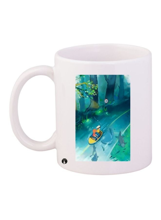 Cartoon Printed Coffee Mug White/Green/Blue 11ounce