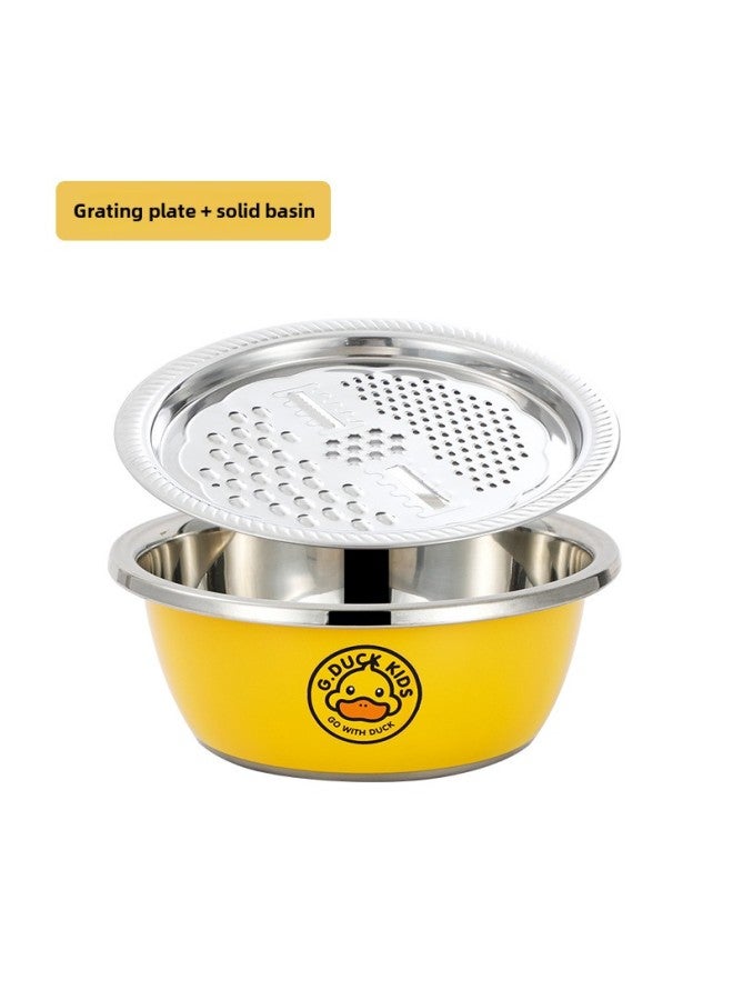 G.DUCK Harrow Yellow DUCK Stainless Steel Household Soup Basin Vegetable Basin Egg Basin Rice Sieve Planer Kitchen Basin Set-Color:Small Yellow Duck Multi-purpose Basin Two-piece Set (A) Basin + Throwing Plate - Image 1